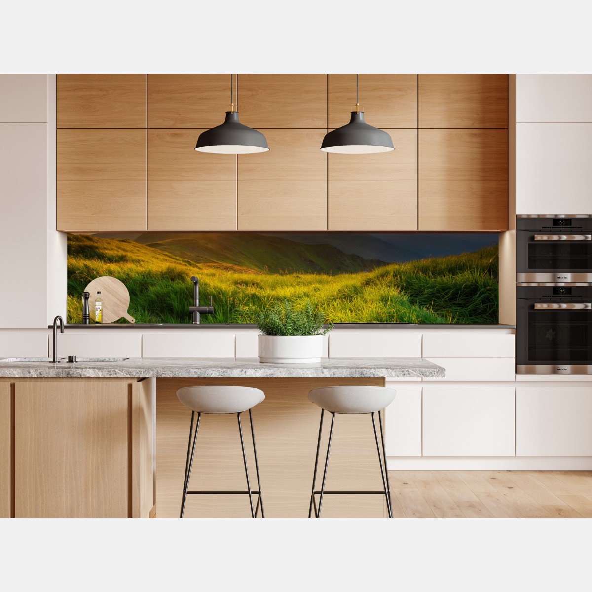 Naklejka repozycjonowalna wschód słońca nad zieloną doliną górską – Wallissimo® Naklejka repozycjonowalna wschód słońca nad zieloną doliną górską – Wallissimo®