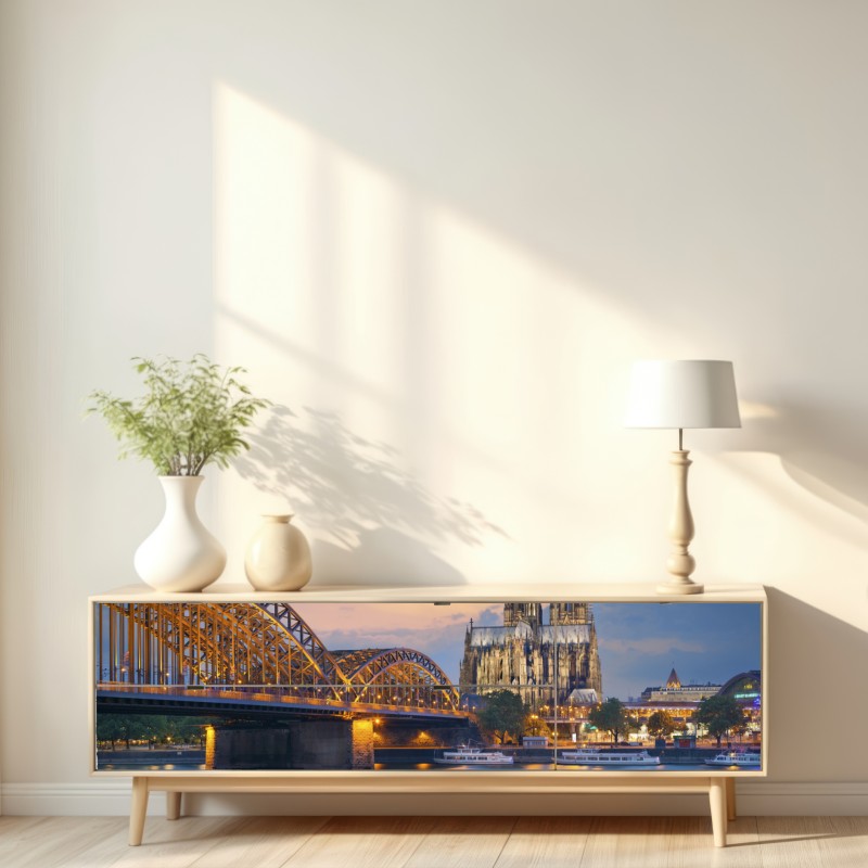 Naklejka repozycjonowalna katedra w Kolonii i most o zmierzchu – Wallissimo® Naklejka repozycjonowalna katedra w Kolonii i most o zmierzchu – Wallissimo®