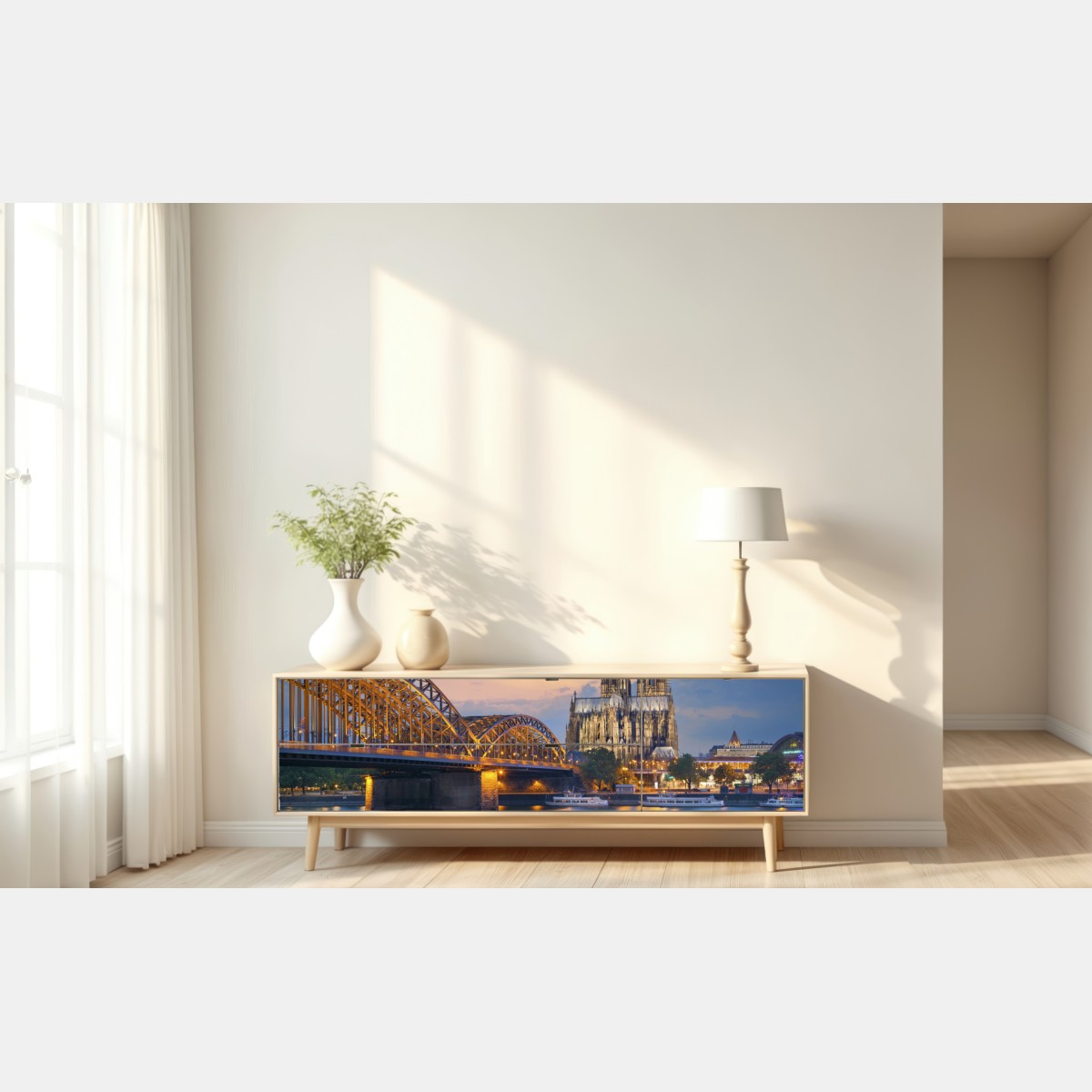 Naklejka repozycjonowalna katedra w Kolonii i most o zmierzchu – Wallissimo® Naklejka repozycjonowalna katedra w Kolonii i most o zmierzchu – Wallissimo®