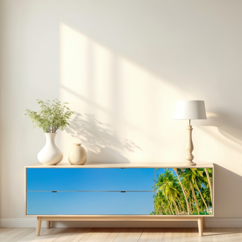 Naklejka repozycjonowalna tropikalna plaża z palmami – Wallissimo® Naklejka repozycjonowalna tropikalna plaża z palmami – Wallissimo®