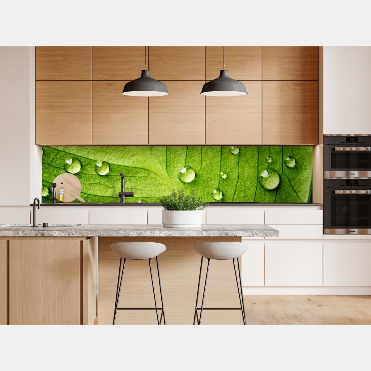 Naklejka repozycjonowalna świeży zielony liść z kroplami wody – Wallissimo® Naklejka repozycjonowalna świeży zielony liść z kroplami wody – Wallissimo®