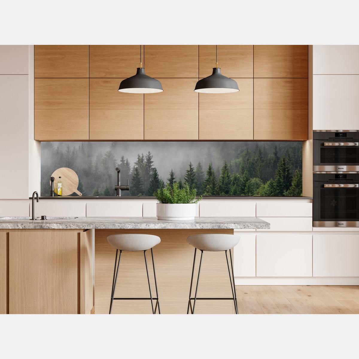 Naklejka repozycjonowalna mglisty las iglasty panorama – Wallissimo® Naklejka repozycjonowalna mglisty las iglasty panorama – Wallissimo®