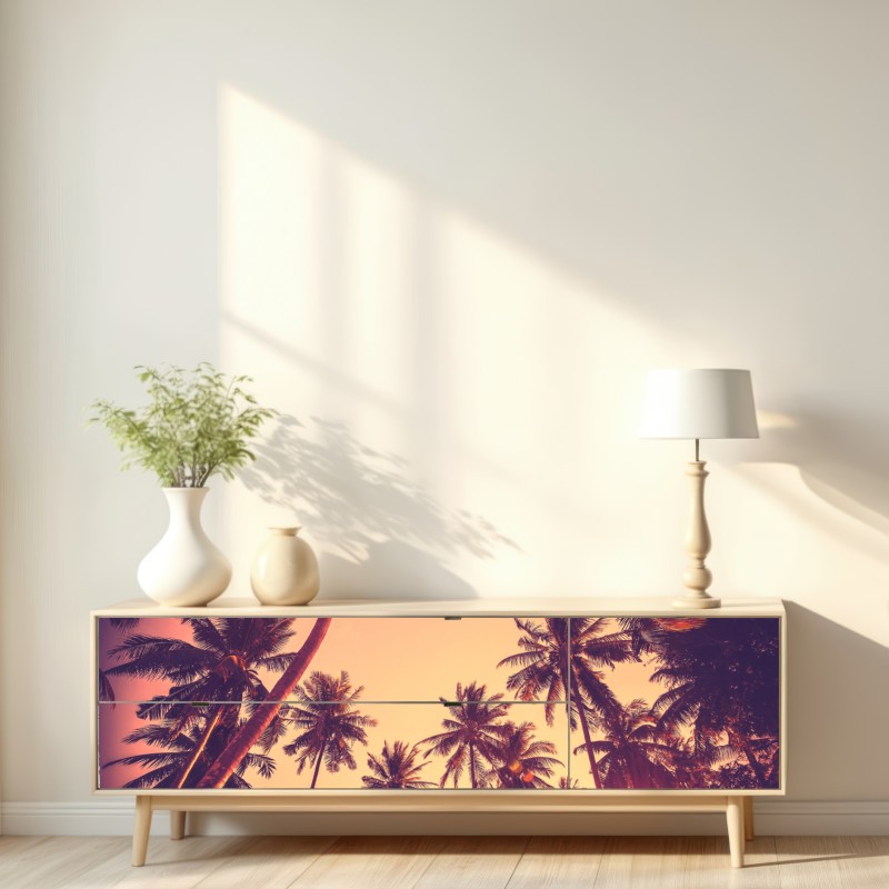 Naklejka repozycjonowalna vintage tropikalny zachód słońca z palmami – Wallissimo® Naklejka repozycjonowalna vintage tropikalny zachód słońca z palmami – Wallissimo®