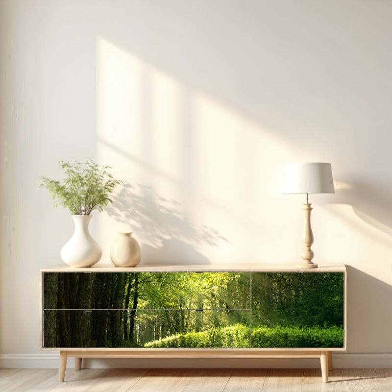 Naklejka repozycjonowalna słoneczna leśna ścieżka w zieleni – Wallissimo® Naklejka repozycjonowalna słoneczna leśna ścieżka w zieleni – Wallissimo®