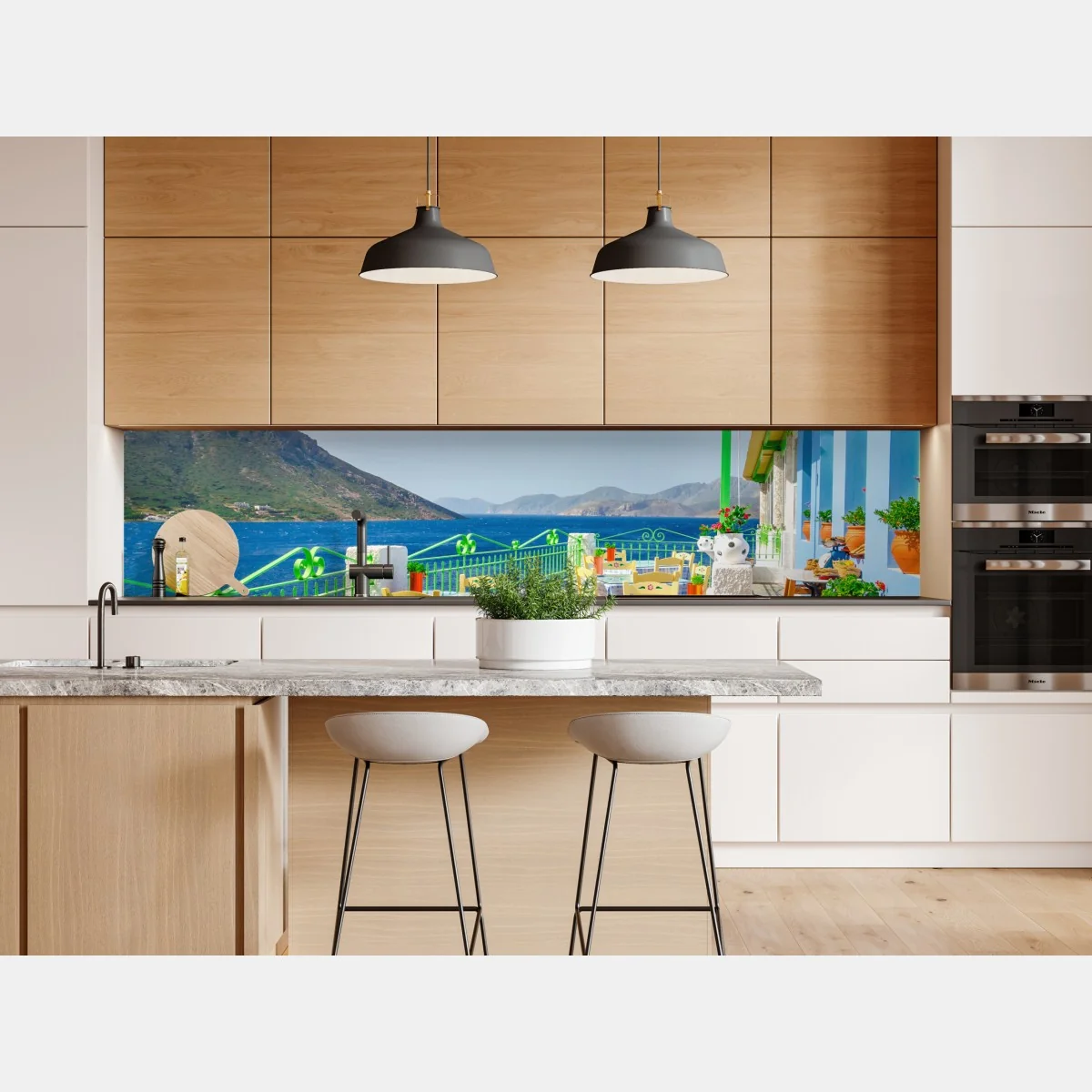 Naklejka repozycjonowalna słoneczny taras nadmorski z widokiem na morze – Wallissimo® Naklejka repozycjonowalna słoneczny taras nadmorski z widokiem na morze – Wallissimo®