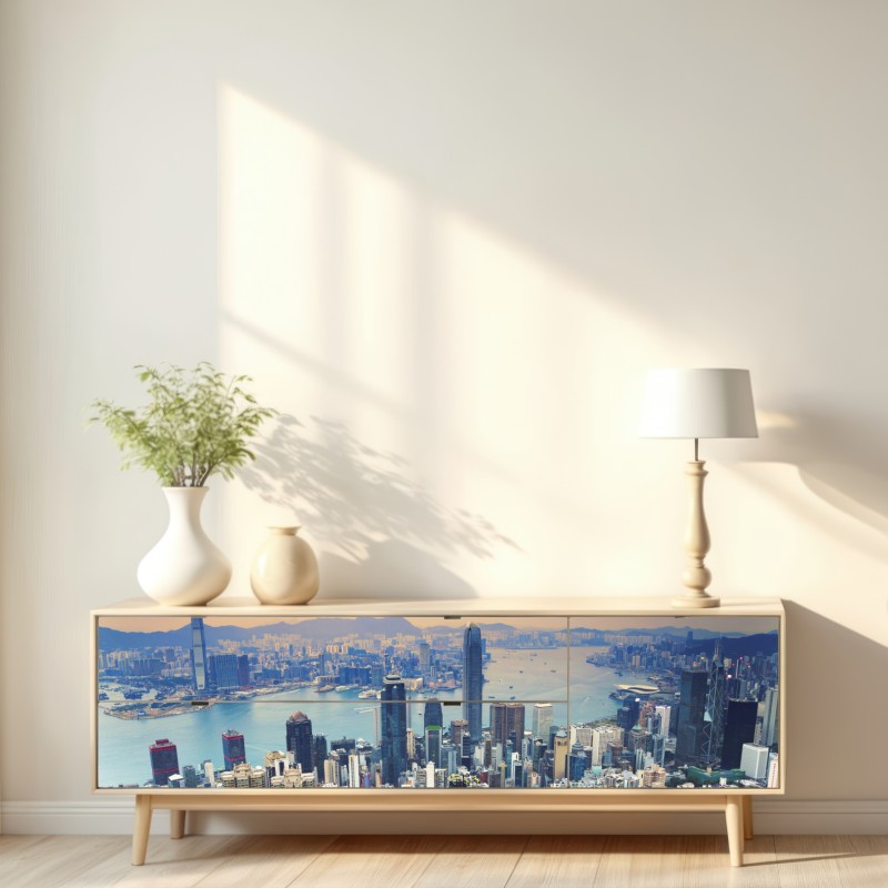 Naklejka repozycjonowalna Hong Kong panorama miasta o zmierzchu – Wallissimo® Naklejka repozycjonowalna Hong Kong panorama miasta o zmierzchu – Wallissimo®