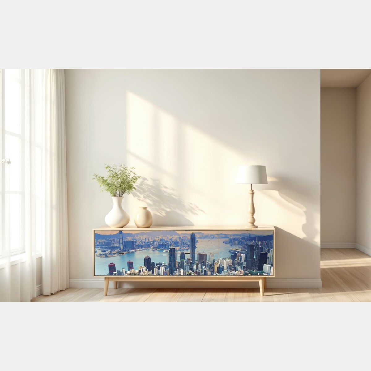 Naklejka repozycjonowalna Hong Kong panorama miasta o zmierzchu – Wallissimo® Naklejka repozycjonowalna Hong Kong panorama miasta o zmierzchu – Wallissimo®