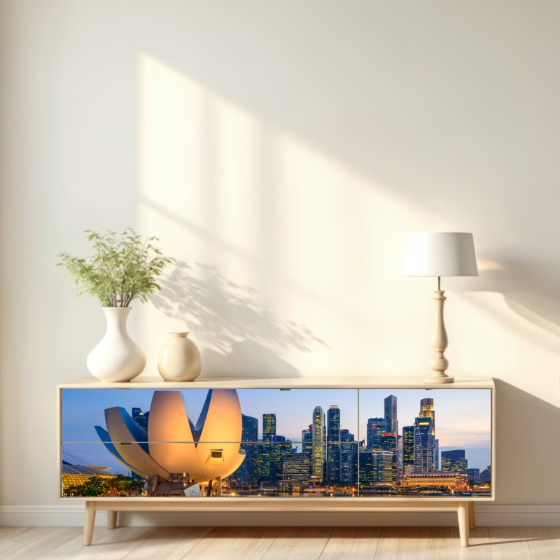 Naklejka repozycjonowalna Singapur panorama miasta o zmierzchu – Wallissimo® Naklejka repozycjonowalna Singapur panorama miasta o zmierzchu – Wallissimo®