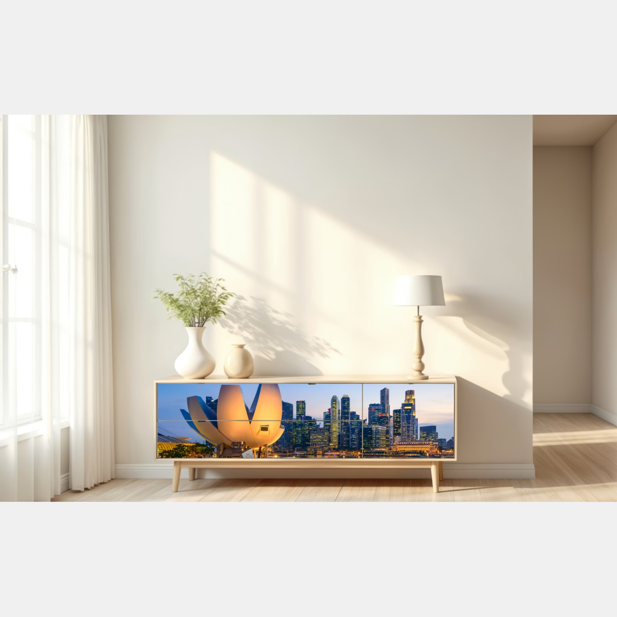 Naklejka repozycjonowalna Singapur panorama miasta o zmierzchu – Wallissimo® Naklejka repozycjonowalna Singapur panorama miasta o zmierzchu – Wallissimo®