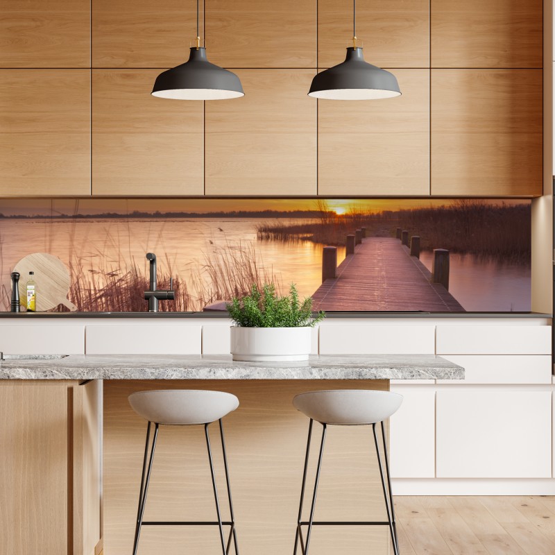 Naklejka repozycjonowalna intensywna różowa fasada z niebieskimi drzwiami – Wallissimo®