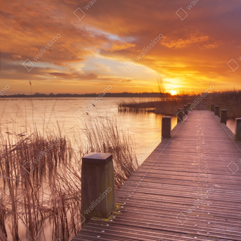 Naklejka repozycjonowalna wschód słońca nad jeziorem w Amsterdamie – Wallissimo® Naklejka repozycjonowalna wschód słońca nad jeziorem w Amsterdamie – Wallissimo®