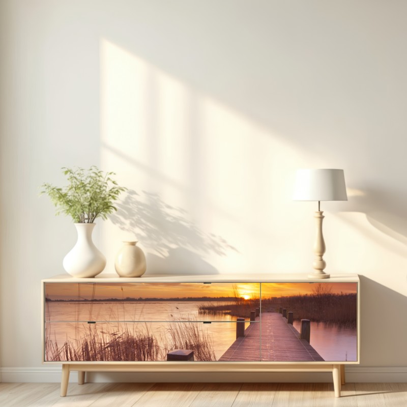 Naklejka repozycjonowalna wschód słońca nad jeziorem w Amsterdamie – Wallissimo® Naklejka repozycjonowalna wschód słońca nad jeziorem w Amsterdamie – Wallissimo®