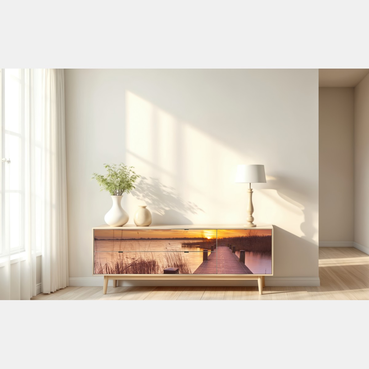 Naklejka repozycjonowalna wschód słońca nad jeziorem w Amsterdamie – Wallissimo® Naklejka repozycjonowalna wschód słońca nad jeziorem w Amsterdamie – Wallissimo®