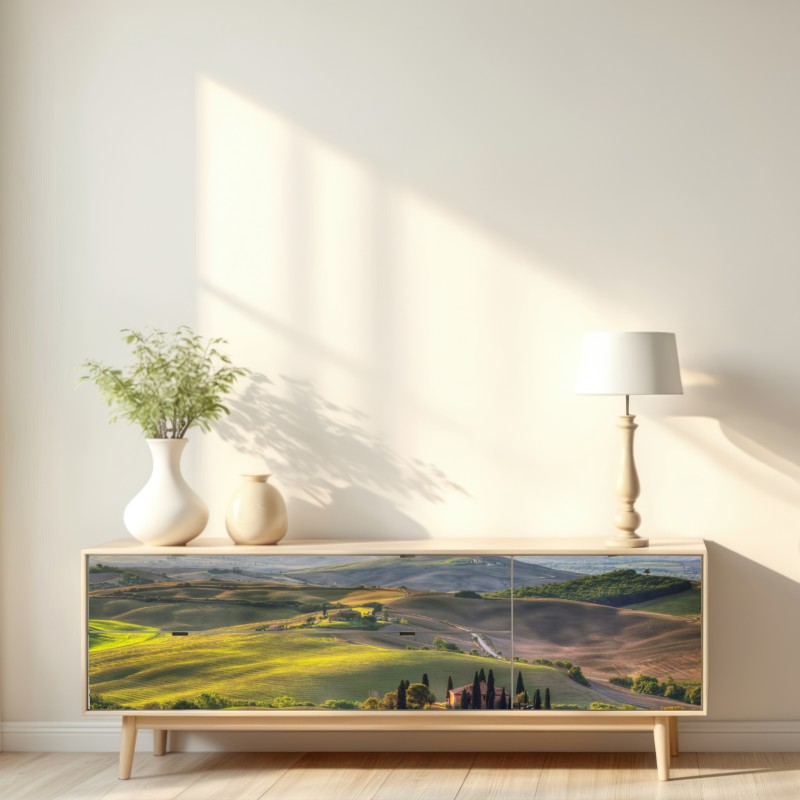 Naklejka repozycjonowalna Toskania sielankowe wzgórza o zachodzie słońca – Wallissimo® Naklejka repozycjonowalna Toskania sielankowe wzgórza o zachodzie słońca – Wallissimo®