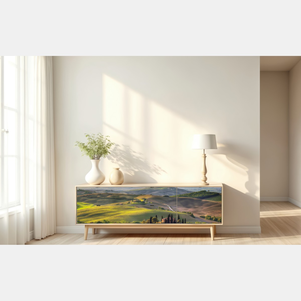 Naklejka repozycjonowalna Toskania sielankowe wzgórza o zachodzie słońca – Wallissimo® Naklejka repozycjonowalna Toskania sielankowe wzgórza o zachodzie słońca – Wallissimo®