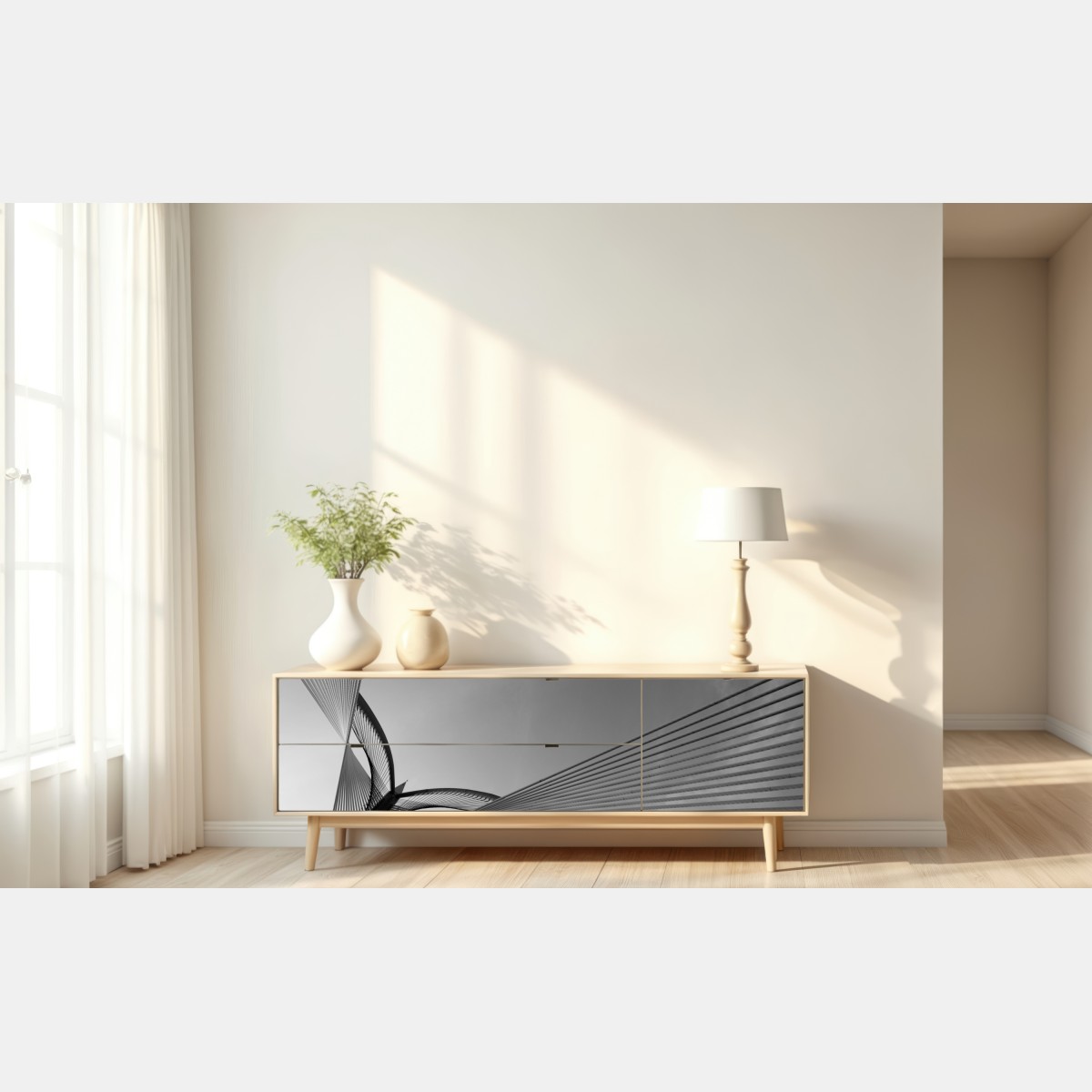 Naklejka repozycjonowalna monochromatyczny most i geometryczne linie – Wallissimo® Naklejka repozycjonowalna monochromatyczny most i geometryczne linie – Wallissimo®