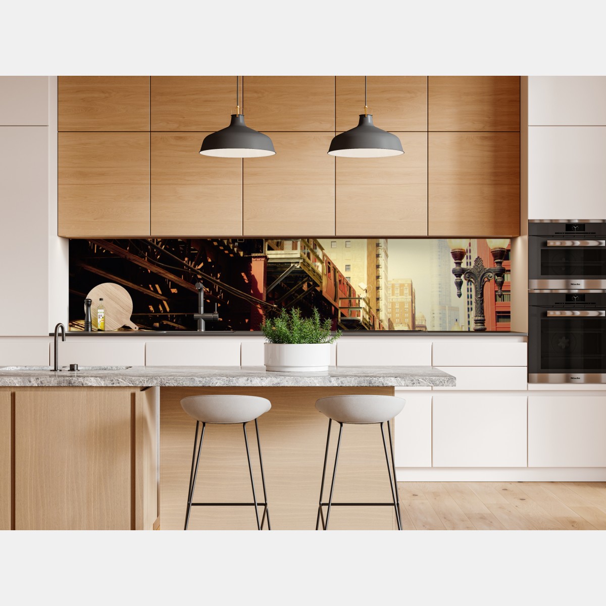 Naklejka repozycjonowalna retro kolej nadziemna nad ulicą miasta – Wallissimo® Naklejka repozycjonowalna retro kolej nadziemna nad ulicą miasta – Wallissimo®