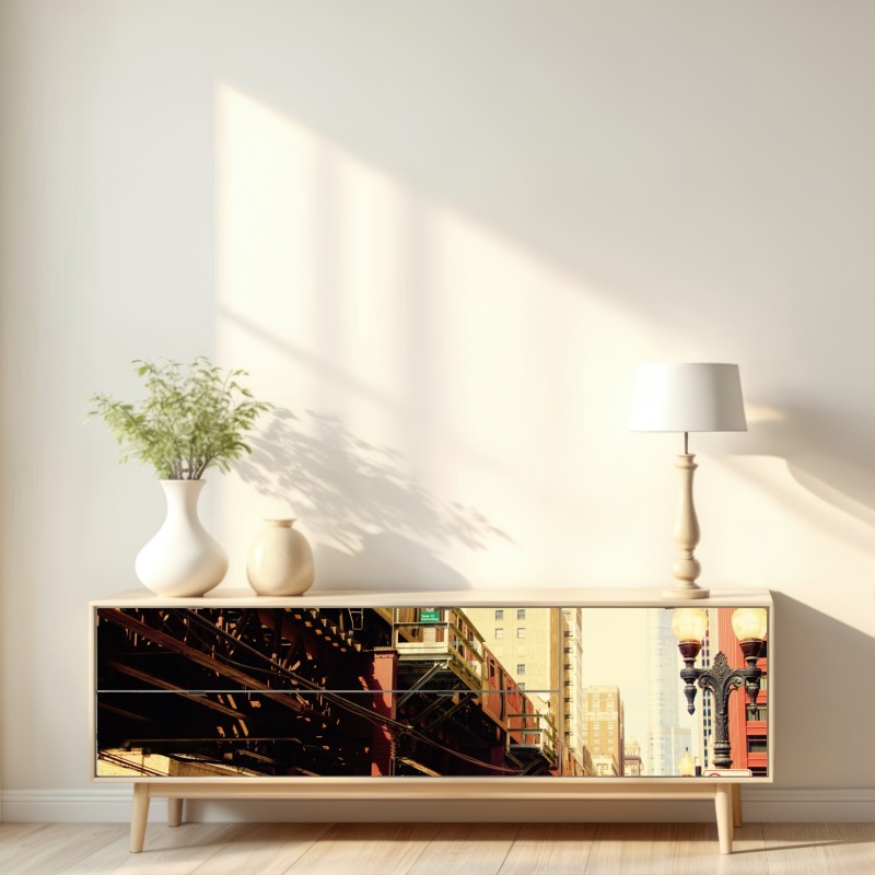 Naklejka repozycjonowalna retro kolej nadziemna nad ulicą miasta – Wallissimo® Naklejka repozycjonowalna retro kolej nadziemna nad ulicą miasta – Wallissimo®