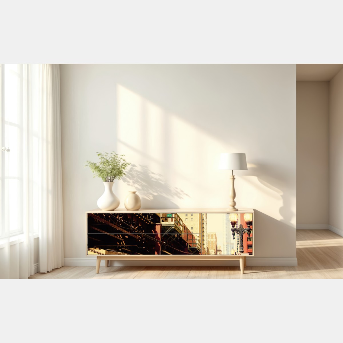 Naklejka repozycjonowalna retro kolej nadziemna nad ulicą miasta – Wallissimo® Naklejka repozycjonowalna retro kolej nadziemna nad ulicą miasta – Wallissimo®