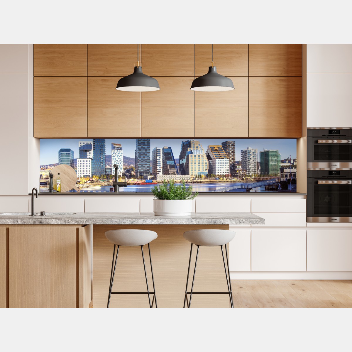 Naklejka repozycjonowalna nowoczesna panorama nabrzeża z odbiciami – Wallissimo® Naklejka repozycjonowalna nowoczesna panorama nabrzeża z odbiciami – Wallissimo®