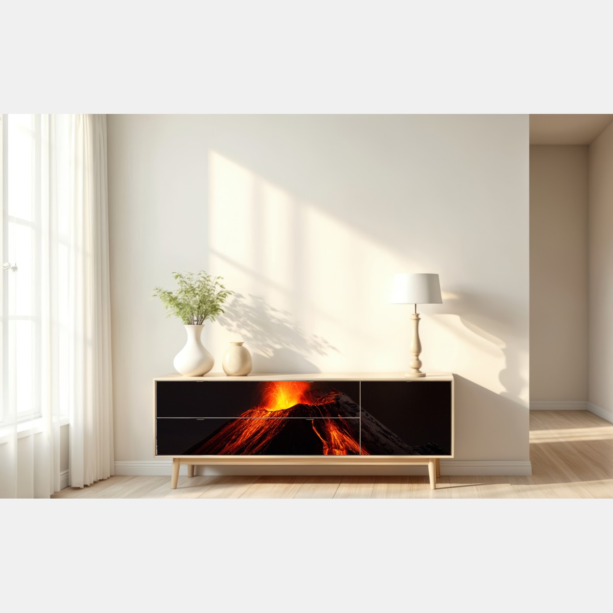 Naklejka repozycjonowalna płonący wulkan nocą – Wallissimo® Naklejka repozycjonowalna płonący wulkan nocą – Wallissimo®