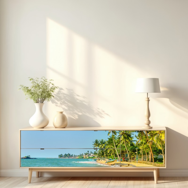 Naklejka repozycjonowalna tropikalna plaża z palmami – Wallissimo® Naklejka repozycjonowalna tropikalna plaża z palmami – Wallissimo®