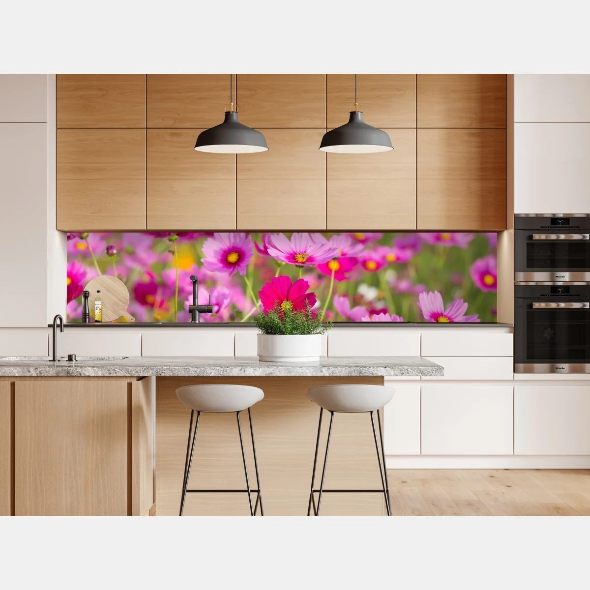 Naklejka repozycjonowalna różowa łąka kosmosów w rozkwicie – Wallissimo® Naklejka repozycjonowalna różowa łąka kosmosów w rozkwicie – Wallissimo®