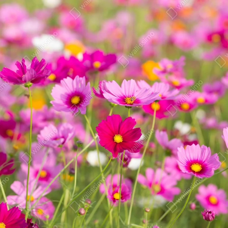 Naklejka repozycjonowalna różowa łąka kosmosów w rozkwicie – Wallissimo® Naklejka repozycjonowalna różowa łąka kosmosów w rozkwicie – Wallissimo®