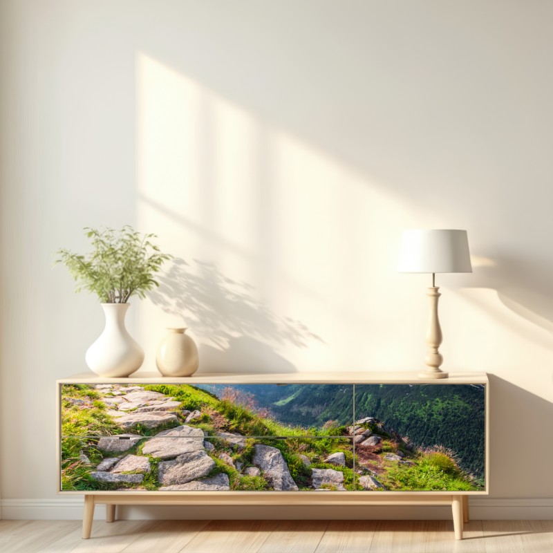 Naklejka repozycjonowalna wschód słońca nad szlakiem w Tatrach – Wallissimo® Naklejka repozycjonowalna wschód słońca nad szlakiem w Tatrach – Wallissimo®