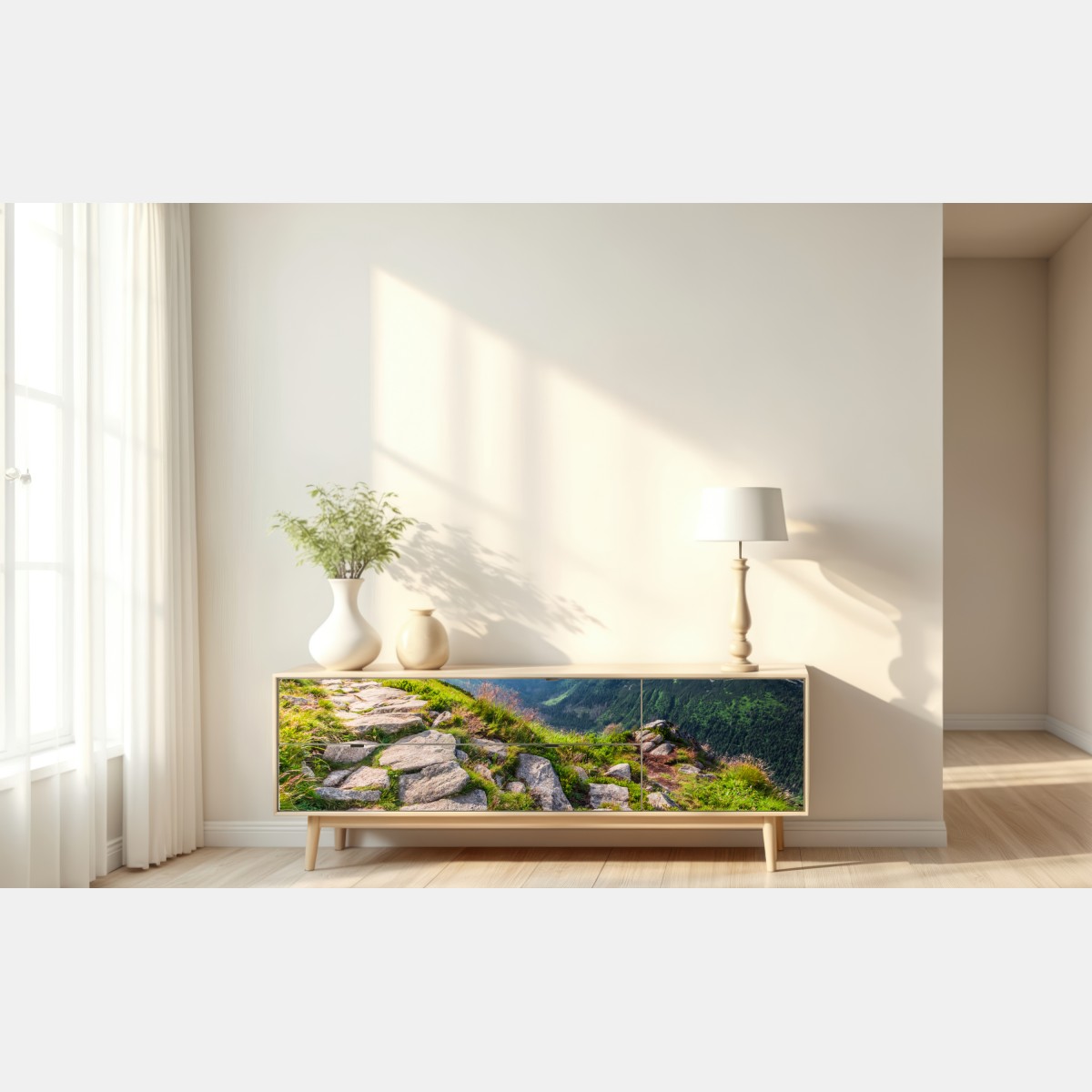 Naklejka repozycjonowalna wschód słońca nad szlakiem w Tatrach – Wallissimo® Naklejka repozycjonowalna wschód słońca nad szlakiem w Tatrach – Wallissimo®