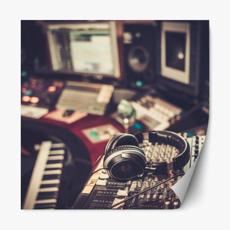 Naklejka repozycjonowalna vintageowe studio nagraniowe przy konsoli mikserskiej