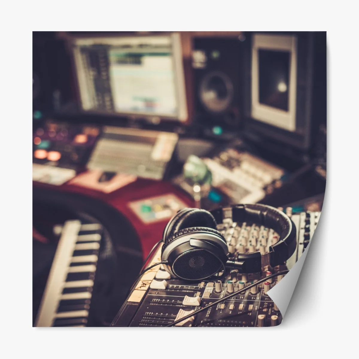 Naklejka repozycjonowalna vintageowe studio nagraniowe przy konsoli mikserskiej – Wallissimo® Naklejka repozycjonowalna vintageowe studio nagraniowe przy konsoli mikserskiej – Wallissimo®