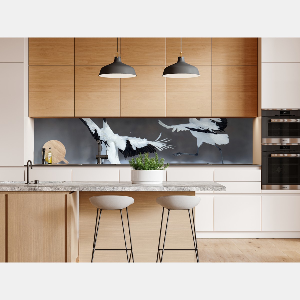 Naklejka repozycjonowalna tańczące żurawie koroniaste na śniegu, Hokkaido – Wallissimo® Naklejka repozycjonowalna tańczące żurawie koroniaste na śniegu, Hokkaido – Wallissimo®