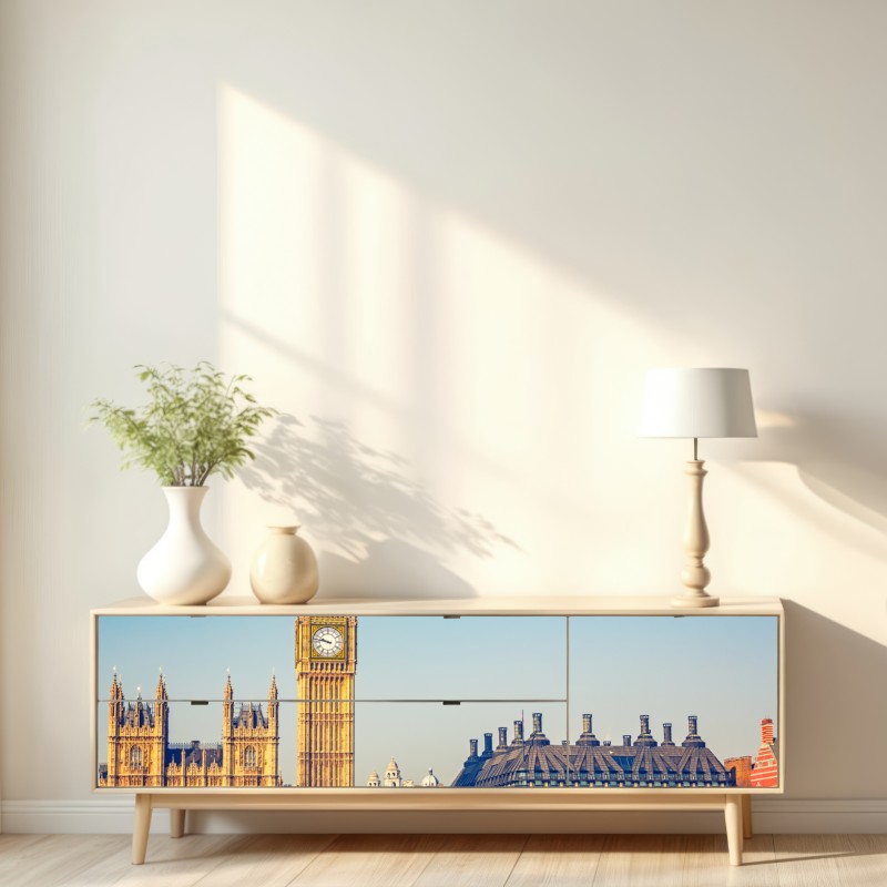 Naklejka repozycjonowalna Londyn z Big Benem i mostem Westminster – Wallissimo® Naklejka repozycjonowalna Londyn z Big Benem i mostem Westminster – Wallissimo®