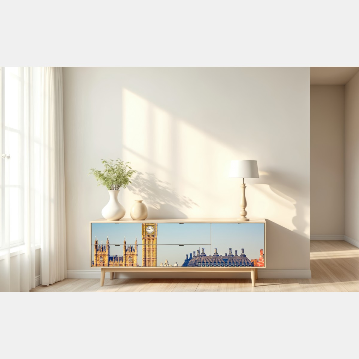 Naklejka repozycjonowalna Londyn z Big Benem i mostem Westminster – Wallissimo® Naklejka repozycjonowalna Londyn z Big Benem i mostem Westminster – Wallissimo®