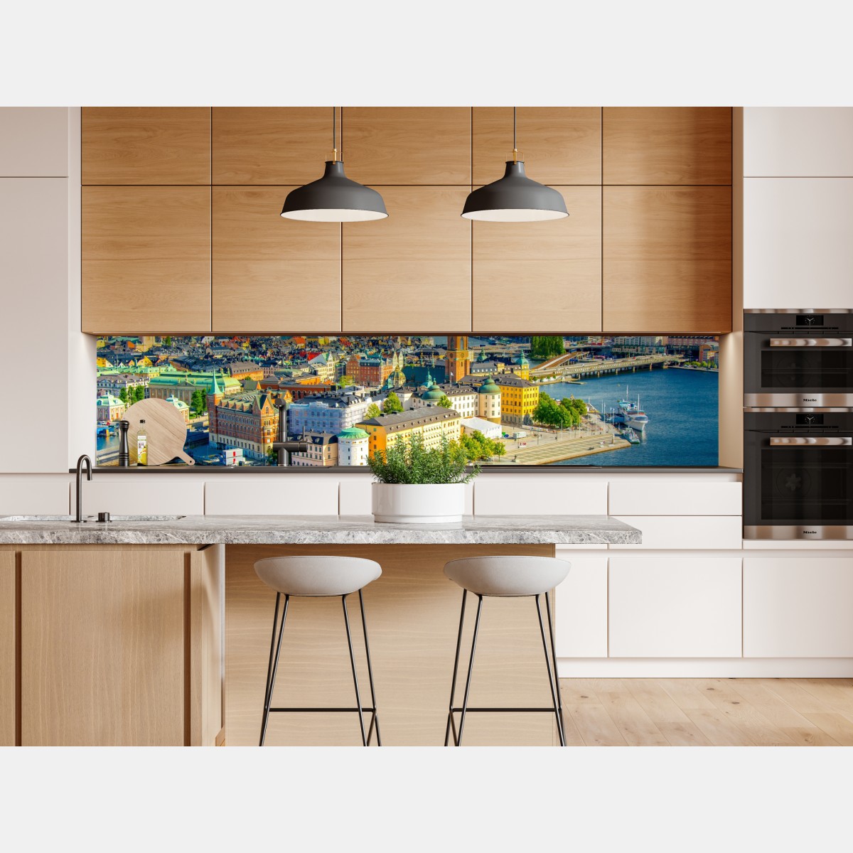 Naklejka repozycjonowalna panorama Sztokholmu o zachodzie słońca – Wallissimo® Naklejka repozycjonowalna panorama Sztokholmu o zachodzie słońca – Wallissimo®