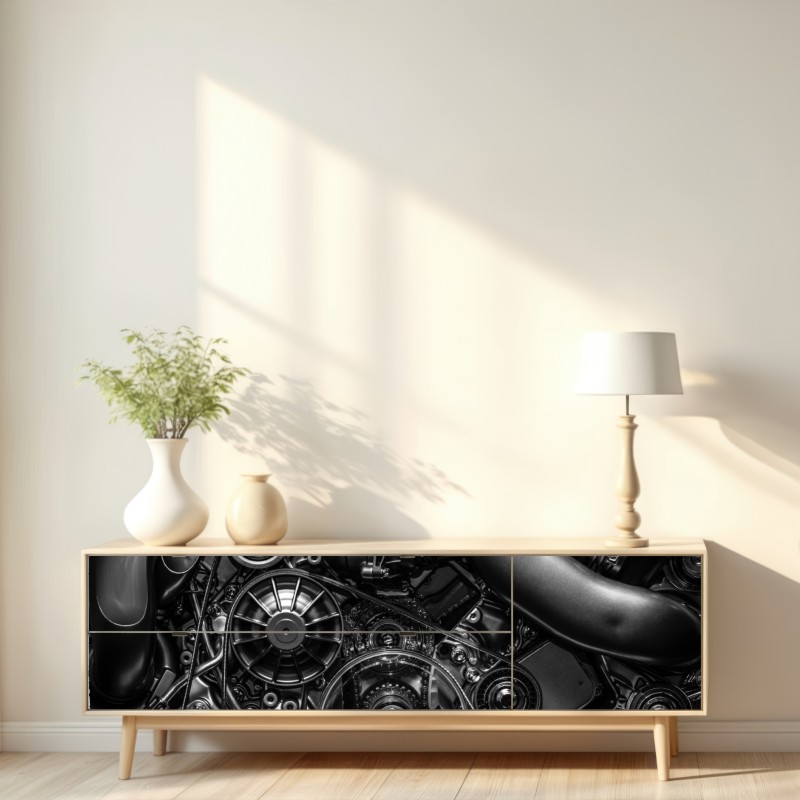 Naklejka repozycjonowalna precyzyjne zbliżenie mechaniki silnika – Wallissimo® Naklejka repozycjonowalna precyzyjne zbliżenie mechaniki silnika – Wallissimo®