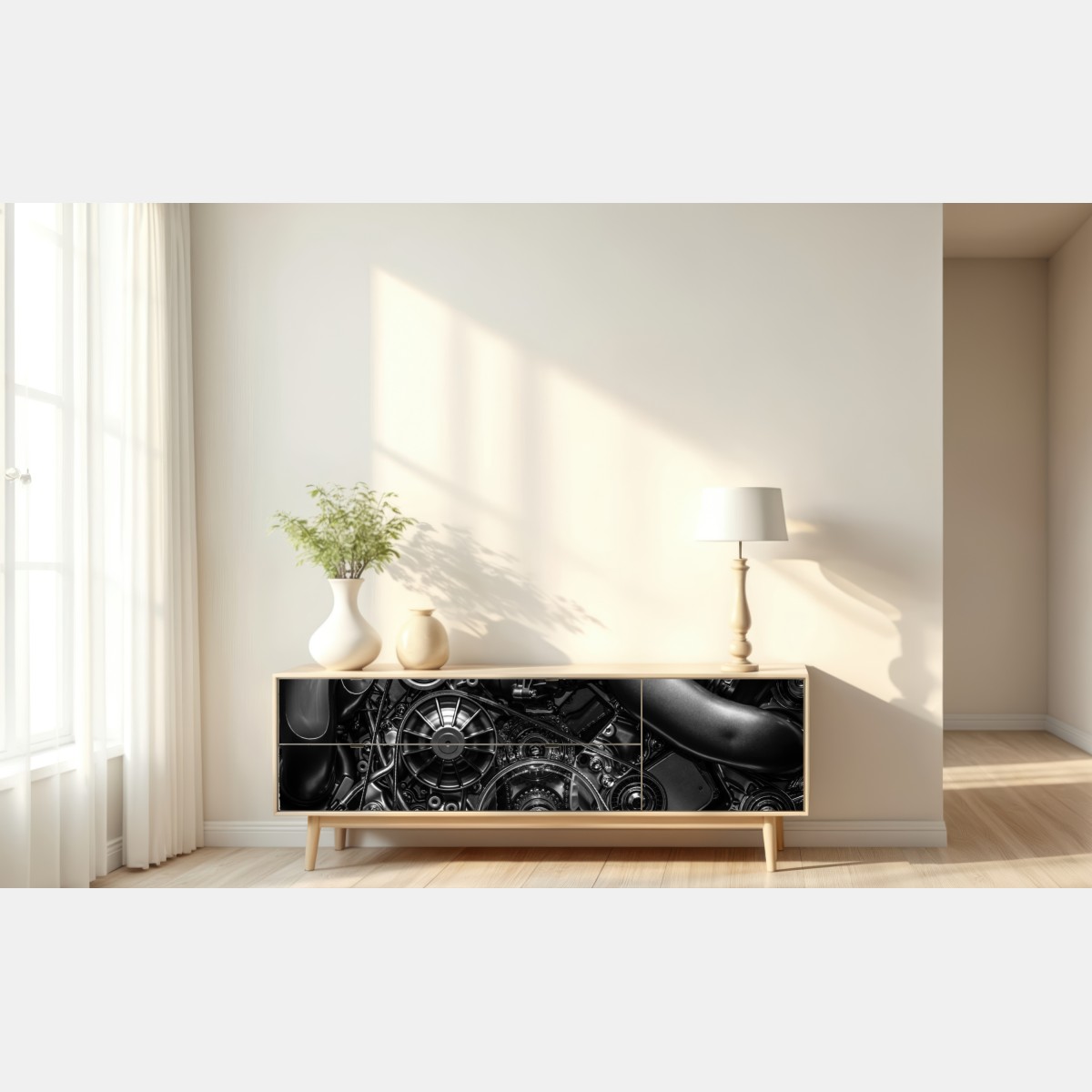 Naklejka repozycjonowalna precyzyjne zbliżenie mechaniki silnika – Wallissimo® Naklejka repozycjonowalna precyzyjne zbliżenie mechaniki silnika – Wallissimo®