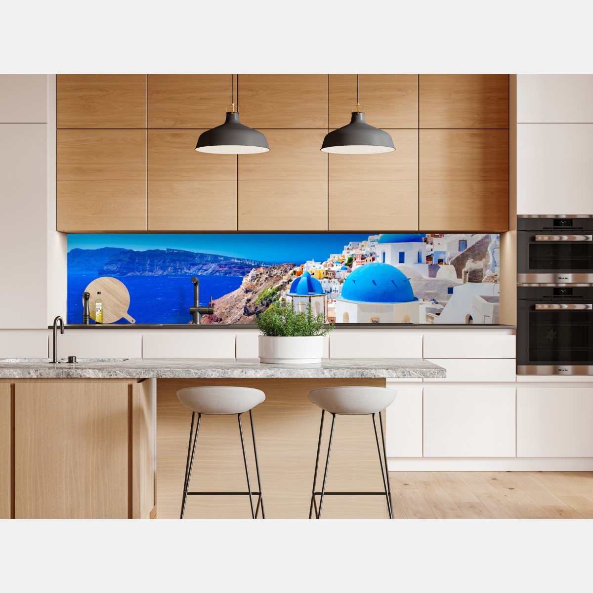 Naklejka repozycjonowalna Santorini niebieskie kopuły nad Morzem Egejskim – Wallissimo® Naklejka repozycjonowalna Santorini niebieskie kopuły nad Morzem Egejskim – Wallissimo®