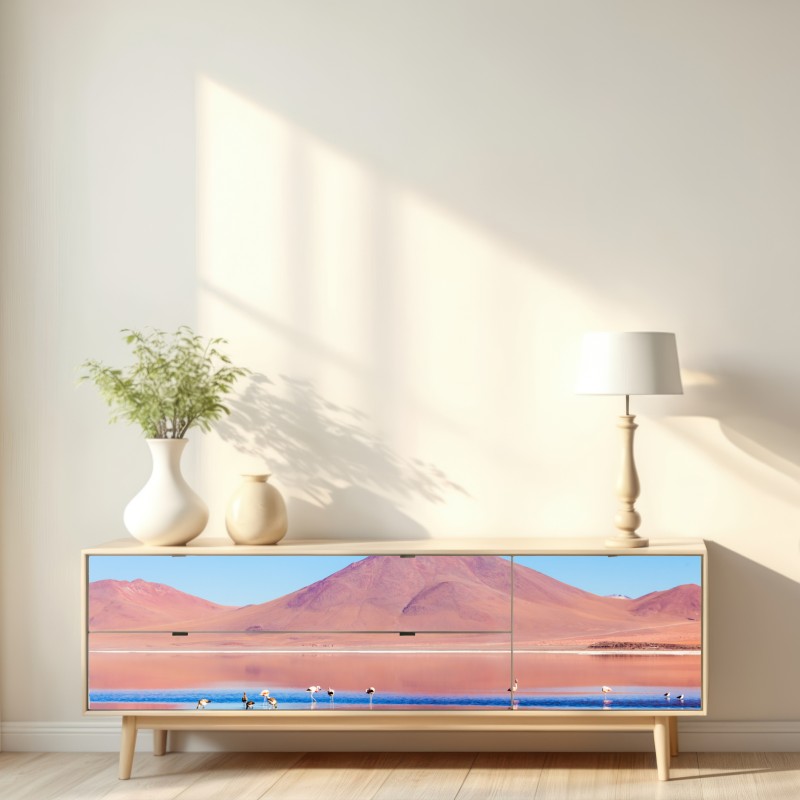 Naklejka repozycjonowalna flamingi nad Laguna Colorada, Boliwia – Wallissimo® Naklejka repozycjonowalna flamingi nad Laguna Colorada, Boliwia – Wallissimo®