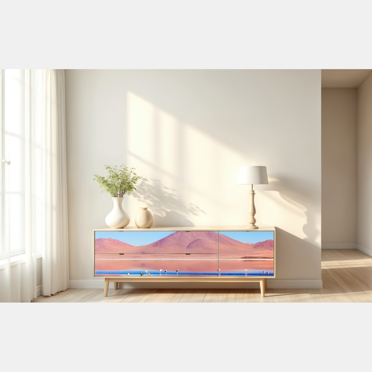 Naklejka repozycjonowalna flamingi nad Laguna Colorada, Boliwia – Wallissimo® Naklejka repozycjonowalna flamingi nad Laguna Colorada, Boliwia – Wallissimo®