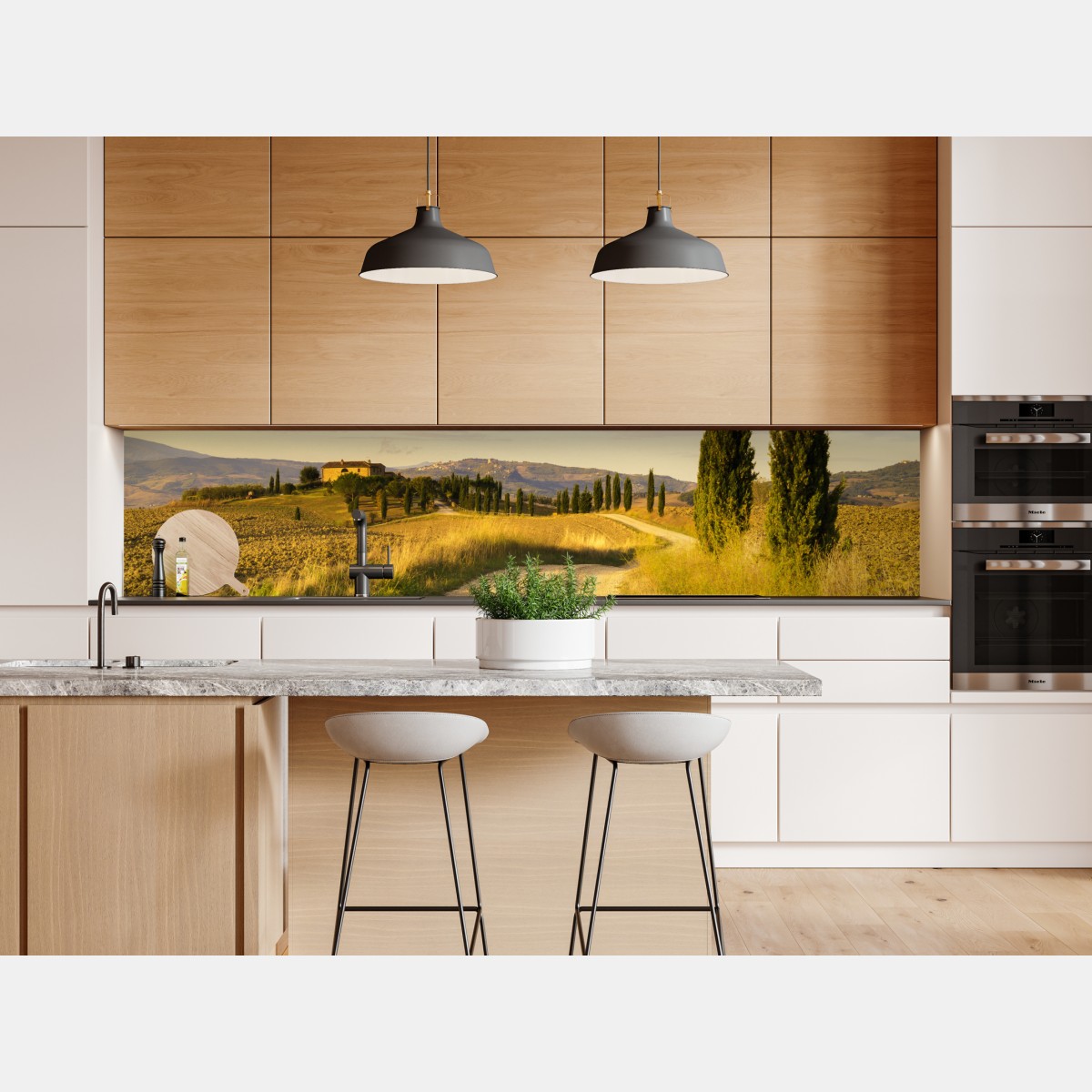 Naklejka repozycjonowalna złota wiejska droga wśród cyprysów – Wallissimo® Naklejka repozycjonowalna złota wiejska droga wśród cyprysów – Wallissimo®