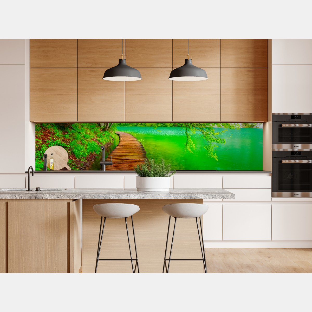 Naklejka repozycjonowalna spokojny zielony pomost nad jeziorem – Wallissimo® Naklejka repozycjonowalna spokojny zielony pomost nad jeziorem – Wallissimo®