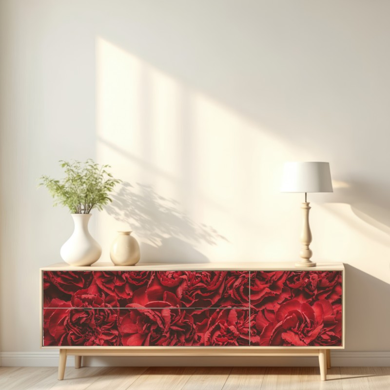 Naklejka repozycjonowalna retro czerwone goździki wzór kwiatowy – Wallissimo® Naklejka repozycjonowalna retro czerwone goździki wzór kwiatowy – Wallissimo®