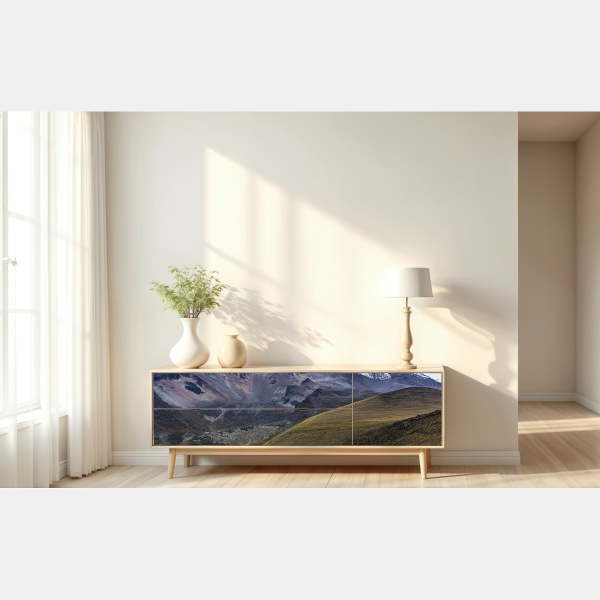 Naklejka repozycjonowalna majestatyczna zaśnieżona dolina górska – Wallissimo® Naklejka repozycjonowalna majestatyczna zaśnieżona dolina górska – Wallissimo®