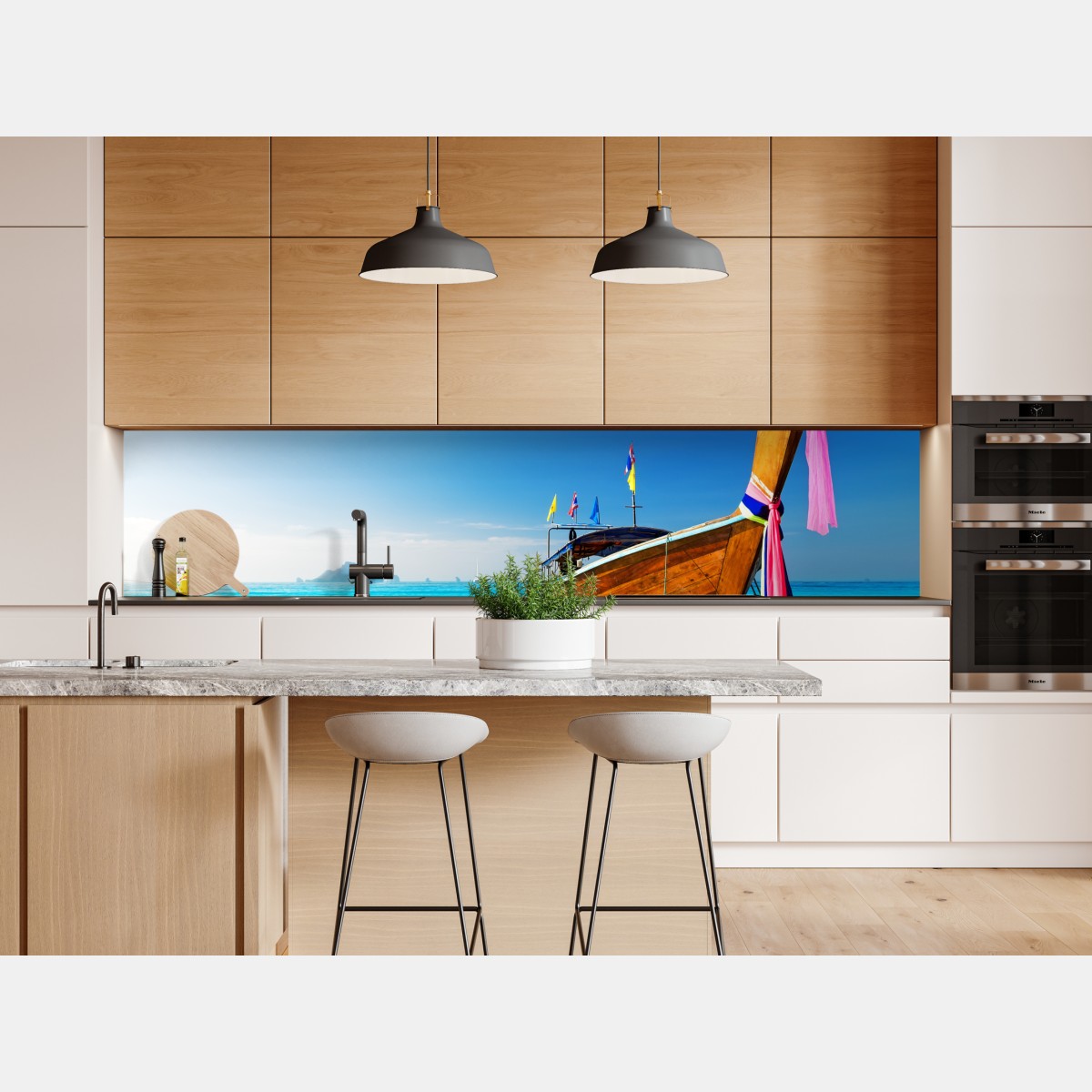 Naklejka repozycjonowalna długa łódź na turkusowej plaży, Morze Andamańskie – Wallissimo® Naklejka repozycjonowalna długa łódź na turkusowej plaży, Morze Andamańskie – Wallissimo®