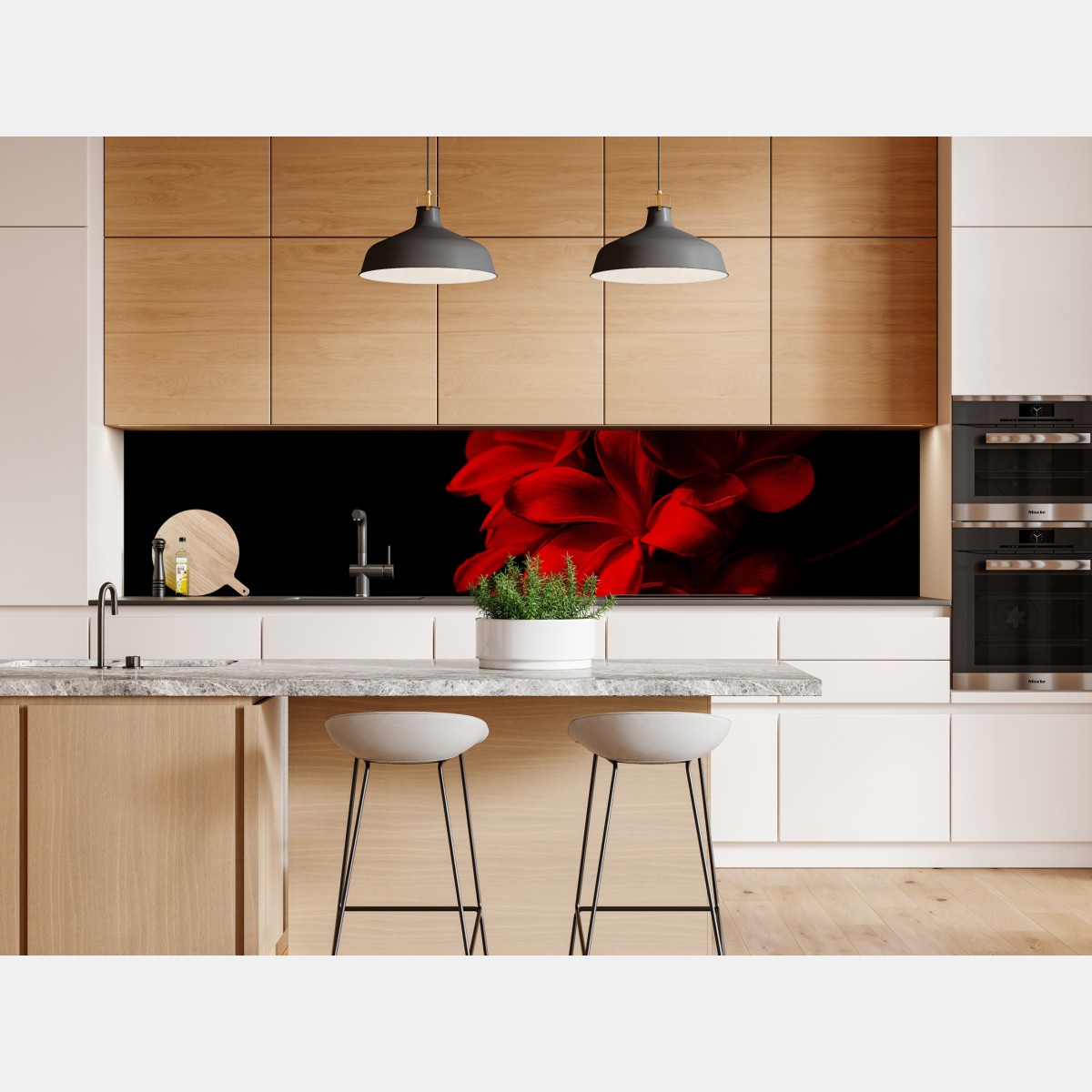 Naklejka repozycjonowalna czerwona plumeria na czarnym tle – Wallissimo® Naklejka repozycjonowalna czerwona plumeria na czarnym tle – Wallissimo®