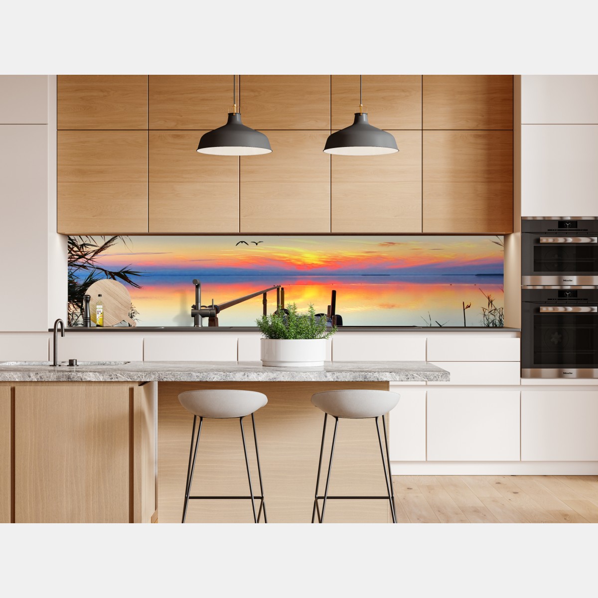 Naklejka repozycjonowalna pomost o zachodzie słońca nad jeziorem – Wallissimo® Naklejka repozycjonowalna pomost o zachodzie słońca nad jeziorem – Wallissimo®