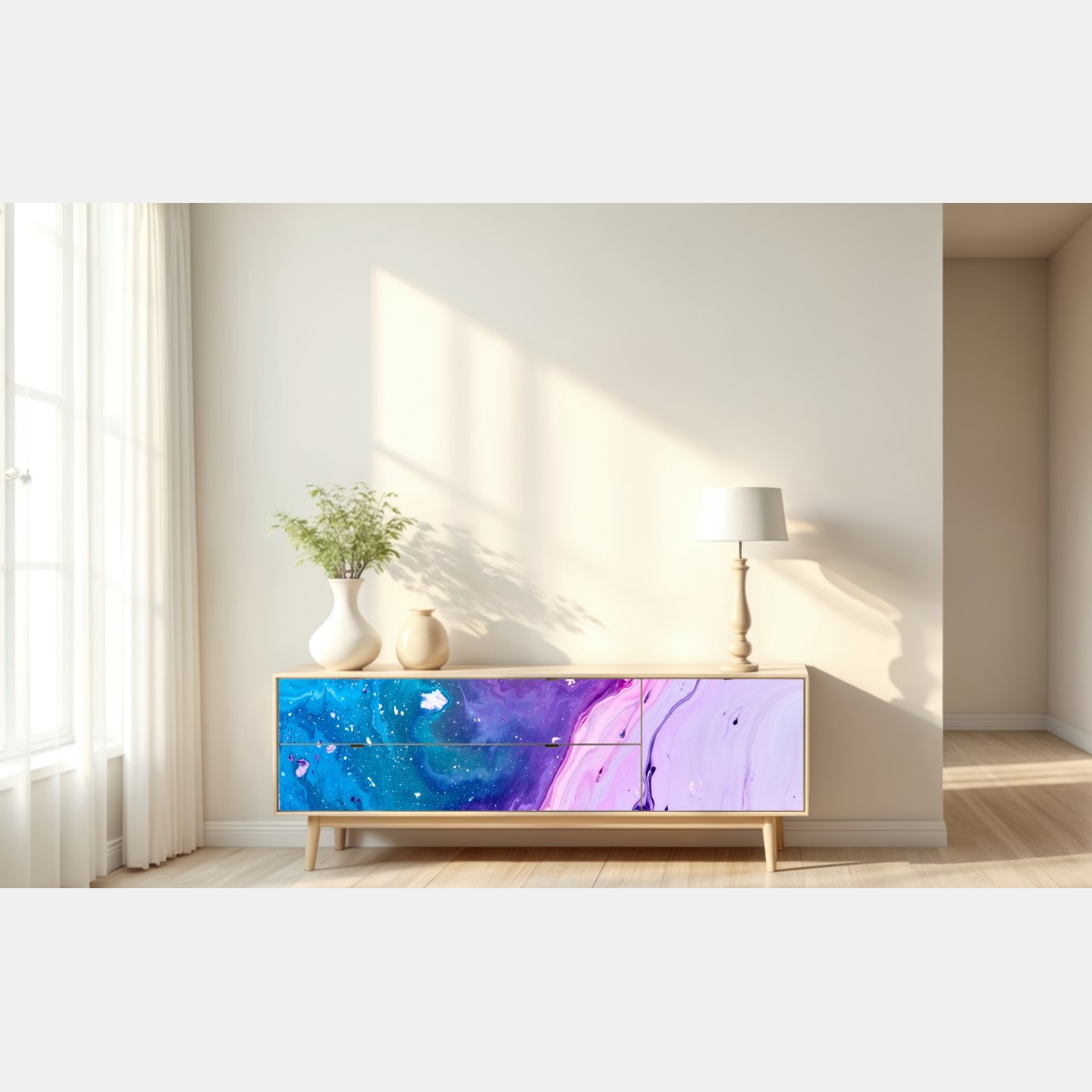 Naklejka repozycjonowalna żywa niebiesko-fioletowa abstrakcja akrylowa – Wallissimo® Naklejka repozycjonowalna żywa niebiesko-fioletowa abstrakcja akrylowa – Wallissimo®