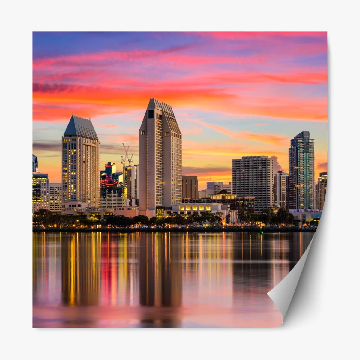 Naklejka repozycjonowalna San Diego panorama miasta o zachodzie słońca – Wallissimo® Naklejka repozycjonowalna San Diego panorama miasta o zachodzie słońca – Wallissimo®